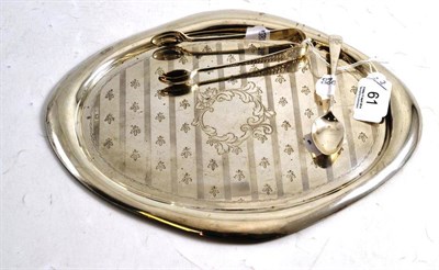 Lot 61 - An oval silver tray, spoon and tongs