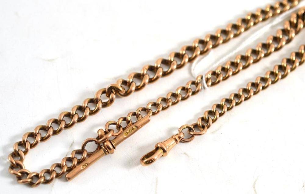 Lot 74 - A rose gold graduated curb link Albert with T-bar