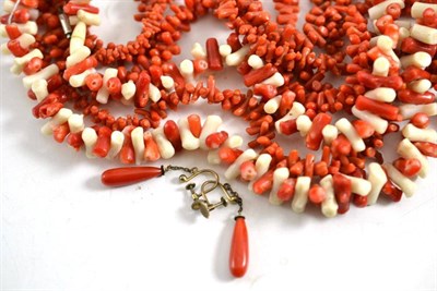 Lot 85 - Three coral necklaces and a pair of drop earrings