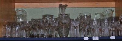 Lot 96 - Part table suite of glassware monogrammed WGD, including pair of jugs, pair of large circular...