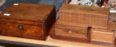 Lot 137 - 19th century mahogany inlaid hinged box, cased drawing set and contents, bone inlaid hinged box and