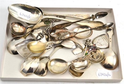 Lot 160 - Georgian silver spoon, Victorian silver tongs, silver caddy and other spoons etc