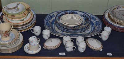 Lot 168 - A shelf including a blue and white pottery meat plate, Copeland Spode soup bowls, pottery...