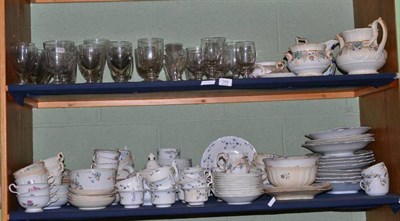 Lot 169 - Two shelves including 19th century tea wares, Limoges tea wares, drinking glasses etc