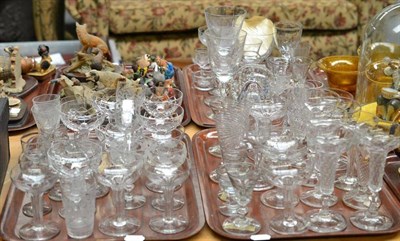 Lot 191 - Assorted 19th century and later decorative drinking and other glassware (three trays)