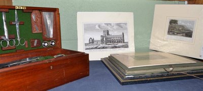 Lot 206 - A mahogany cased botanist's/scientist's field kit, a road map, prints of Yorkshire etc