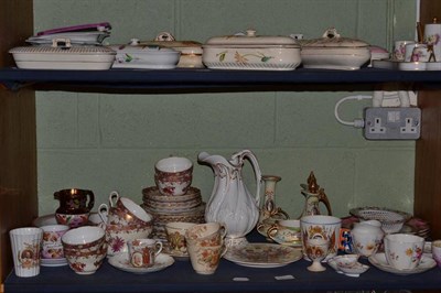 Lot 207 - Two shelves of Victorian and later ceramics, including commemorative ware, ten toothbrush...