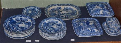 Lot 209 - A 19th century blue and white part dinner service