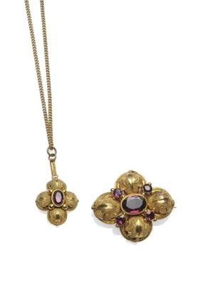 Lot 516 - A Victorian Brooch and Pendant, the quatrefoil brooch with rope twist and granulation...