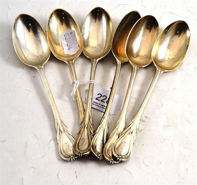 Lot 228 - A Victorian set of six silver Lily pattern dessert spoons, London 1858, by George Angell