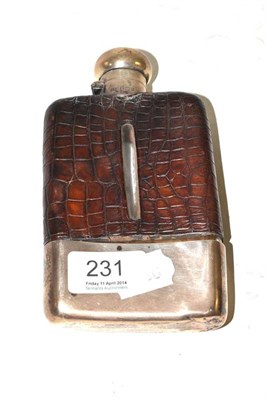 Lot 231 - Silver mounted glass hip flask with leather mounts