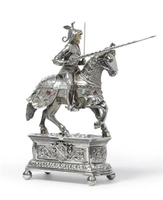 Lot 525 - A Silver and Ivory Model of a Knight on Horseback, Gebruder Glaser, Hanau, import marks for...