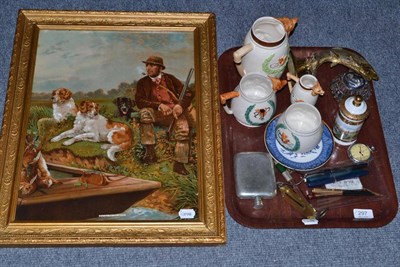 Lot 297 - Mixed collectables including brass fish, scales, pens and ceramics, print etc