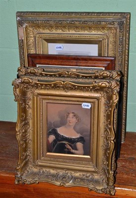 Lot 312 - Pair of 19th century over painted portraits of young ladies in gilt frames, five other framed...