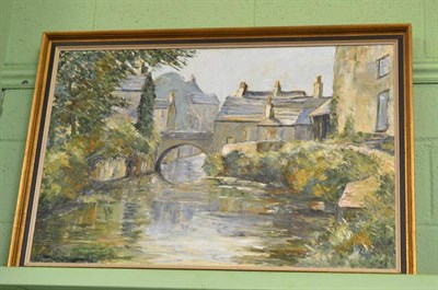 Lot 327 - British School (20th Century) View of Skipton from the canal, oil on canvas