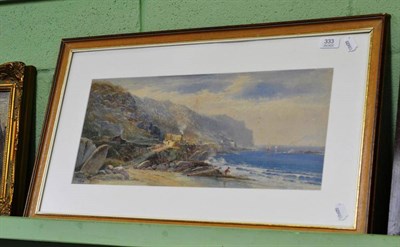 Lot 333 - R.H. Carter, Beach scene with a figure fishing, signed, watercolour