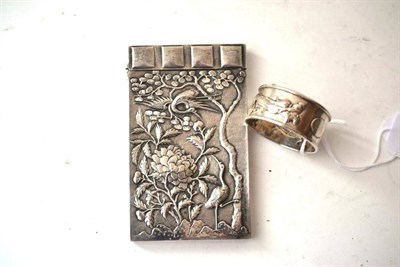 Lot 529 - A Chinese White Metal Card Case, circa 1870, rectangular, chased on one side with cranes amidst the