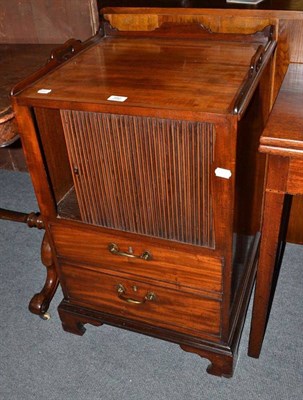 Lot 390 - Mahogany commode chest with tambour front cabinet