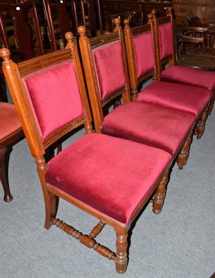 Lot 408 - Four carved mahogany dining chairs with red velvet upholstery, bentwood armchair and captain's...