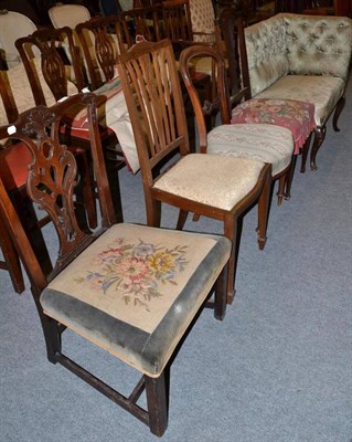 Lot 415 - Edwardian corner bedroom chair with button back upholstery in green brocade and four assorted...