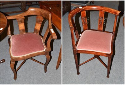 Lot 429 - Two Edwardian mahogany inlaid corner chairs