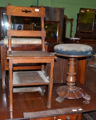 Lot 431 - Victorian mahogany revolving piano stool with woolwork top and oak metamorphic library chair (2)