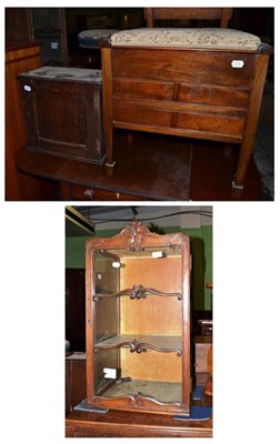 Lot 433 - A Continental carved oak and glazed table top display cabinet, a small wall cupboard and piano...