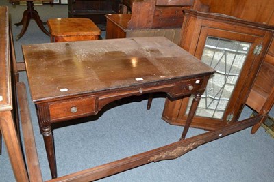 Lot 453 - Mahogany two drawer dressing table and glazed oak hanging corner cabinet (2)