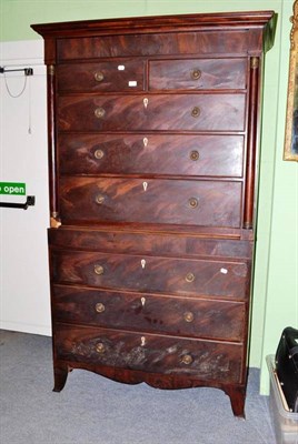 Lot 464 - 19th century mahogany chest on chest with pillar supports