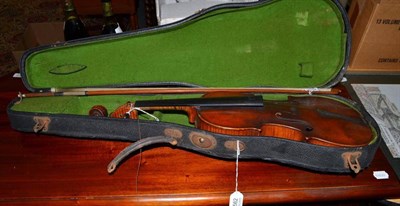 Lot 562 - A 19th century French violin, labelled 'Francesco Ruggieri..', with a 357mm two piece back,...