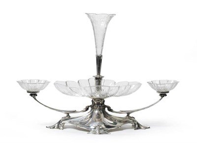 Lot 553 - An Edward VII Art Nouveau Silver Table Centrepiece, Elkington & Co, London 1904, the upswept...