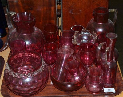 Lot 15 - A tray of assorted cranberry glass