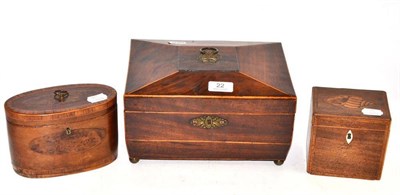 Lot 22 - Two inlaid tea caddies and a mahogany sewing box