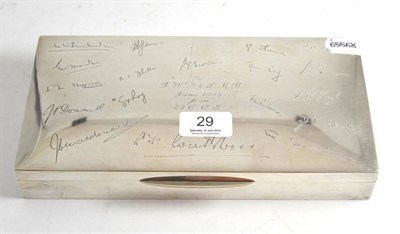 Lot 29 - A large silver cigarette box, engraved with signatures from 26th Army Casualty Clearing Station