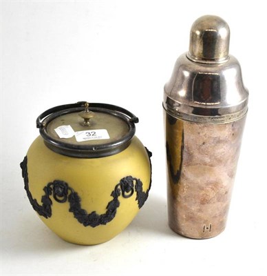 Lot 32 - Art Deco Cocktail shaker and Wedgwood yellow ground biscuit barrel