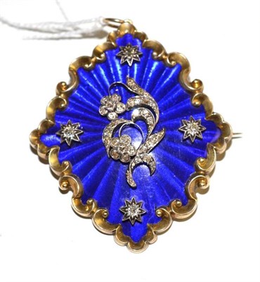 Lot 54 - A Victorian diamond set blue enamelled mourning brooch
