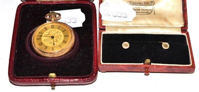 Lot 62 - A lady's fob watch case stamped '10c' and a pair of 9ct gold studs (cased)