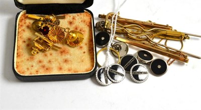 Lot 63 - Assorted dress studs, tie slides, cufflinks etc and a 22ct gold ring