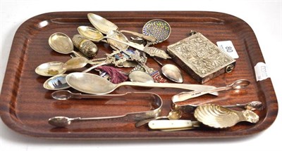 Lot 80 - A collection of English silver including a Georgian caddy spoon, another, Continental white...
