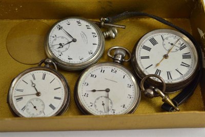Lot 81 - Three silver pocket watches and a nickel plated pocket watch (4)