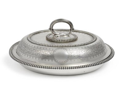 Lot 562 - A Victorian Silver Entrée Dish and Cover, Martin Hall & Co, London 1874, oval with gadrooned...