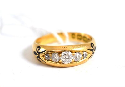 Lot 100 - An 18ct gold diamond and enamel ring