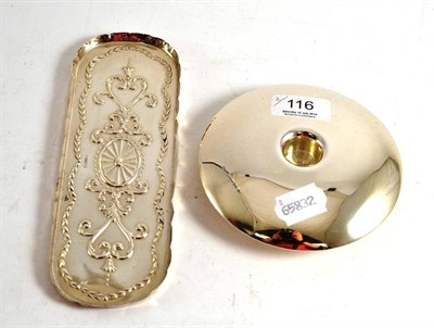 Lot 116 - Silver circular candle holder, loaded, original box and a repousse decorated rounded...