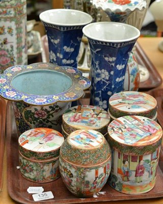 Lot 135 - A cloisonné planter, various Canton jars with later lids, pair of blue and white vases and a...