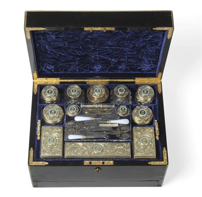 Lot 567 - A Victorian Ebonised Dressing Case, containing silver gilt fittings, maker's mark JH (probably John