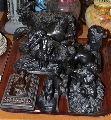 Lot 141 - Assorted spelter and modern composition animal figure groups