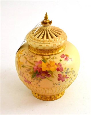 Lot 145 - Royal Worcester peach bloom pot pourri jar