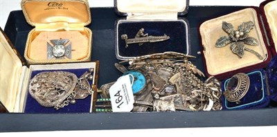 Lot 164 - Assorted silver and white metal jewellery and decanter labels, etc