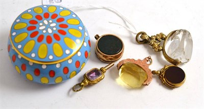 Lot 167 - Three assorted swivel fobs, a locket and a watch key