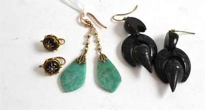 Lot 170 - A pair of jet earrings, a pair of Victorian earrings and a pair of Art Deco earrings